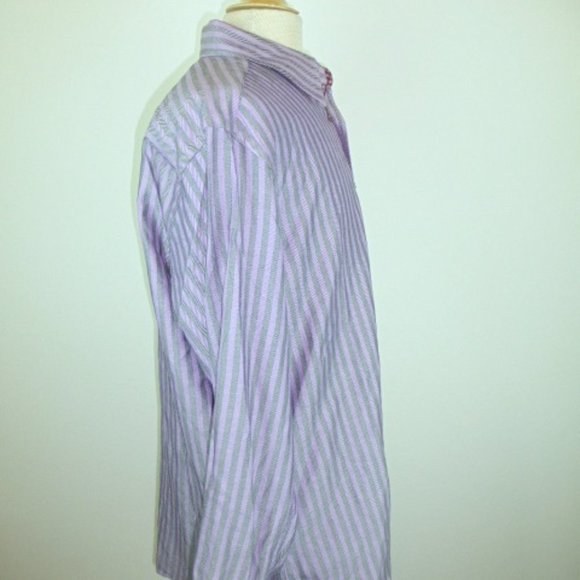 ROBERT GRAHAM SHIRT Purple black stripe contrast cuff cotton L - Picture 7 of 10